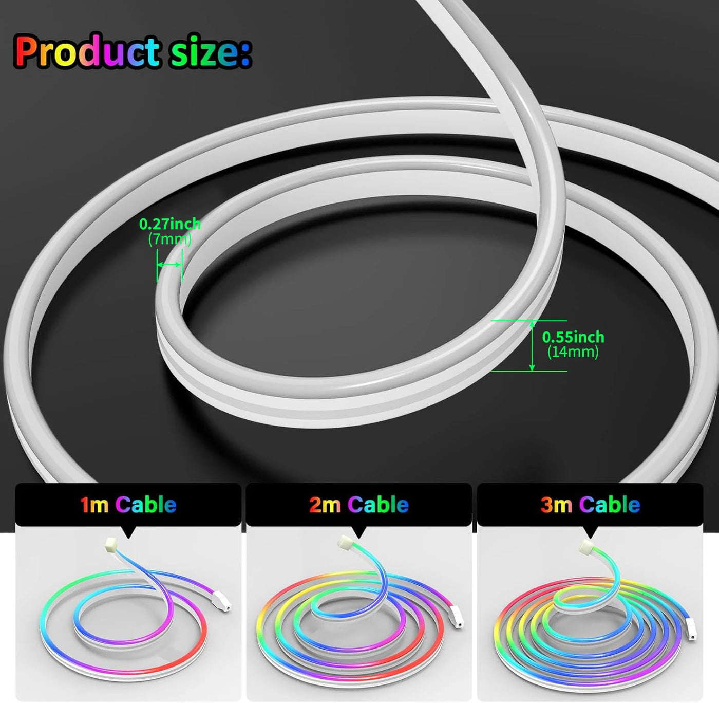 Smart RGB Neon Rope Light 5V USB 1m-10m IP65 Flexible Strip with Bluetooth Music Sync & App Control for Gaming Room Party