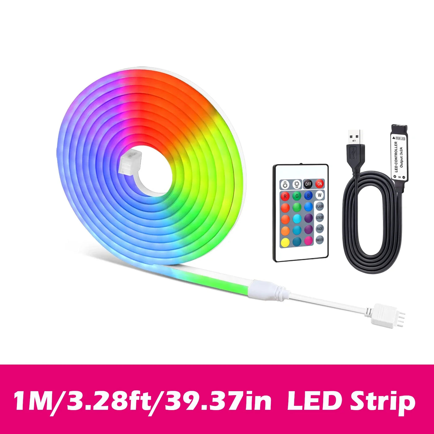5V USB RGB Neon Rope Lights Flexible LED Strip Remote Control for Gaming Room Decor Lighting