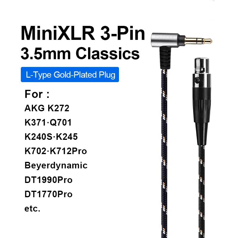 For AKG Q701 K240S K272 K371K701 DT1990Pro Replaceable TYPE-C USB-A Lightning to Mini XLR 3-Pin Desktop Computer Headphone Cable