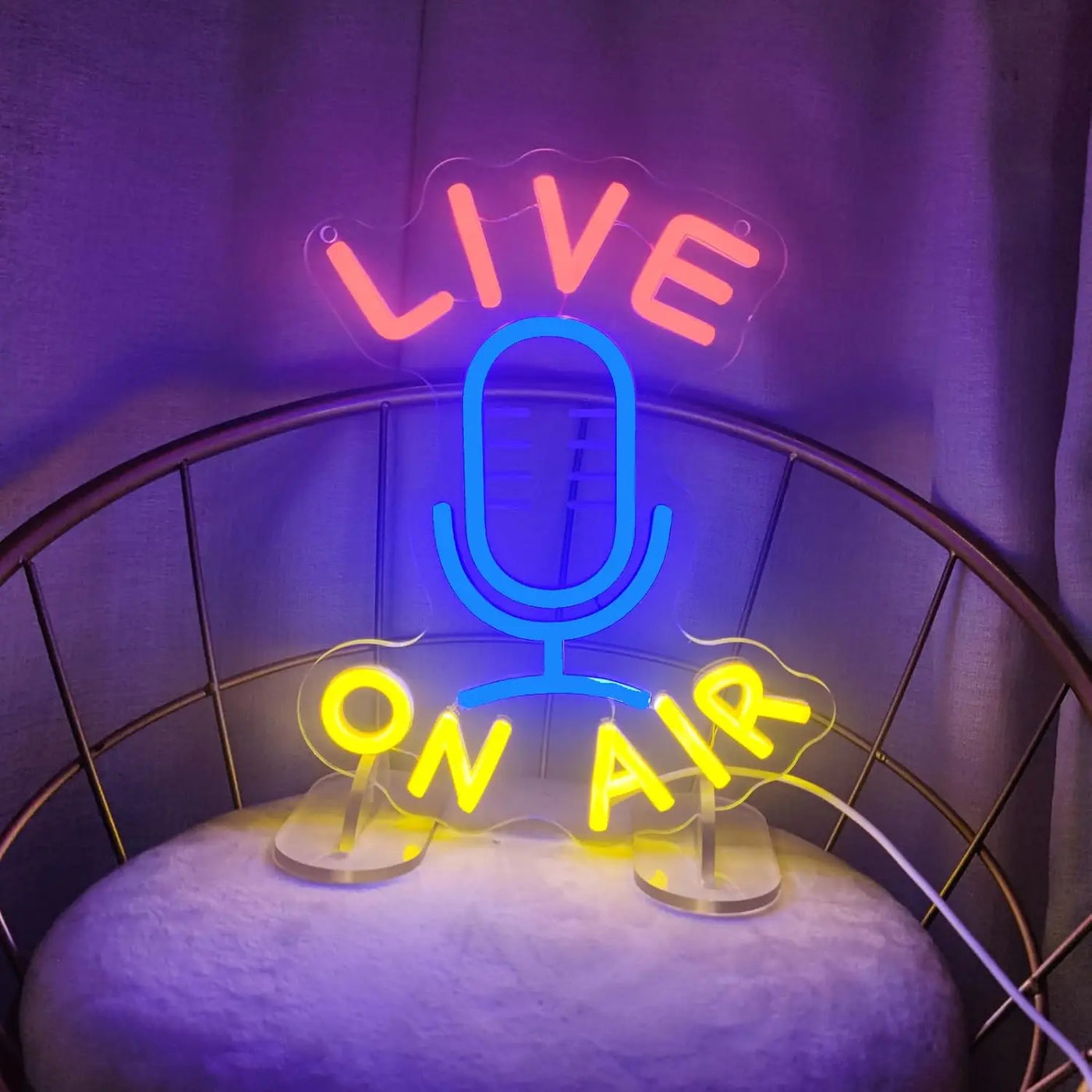 Live on Air Neon Sign LED Neon Light Sign Dimmable for Wall Decor Podcast Live Room Broadcast Room Music Studio Bedroom Decor