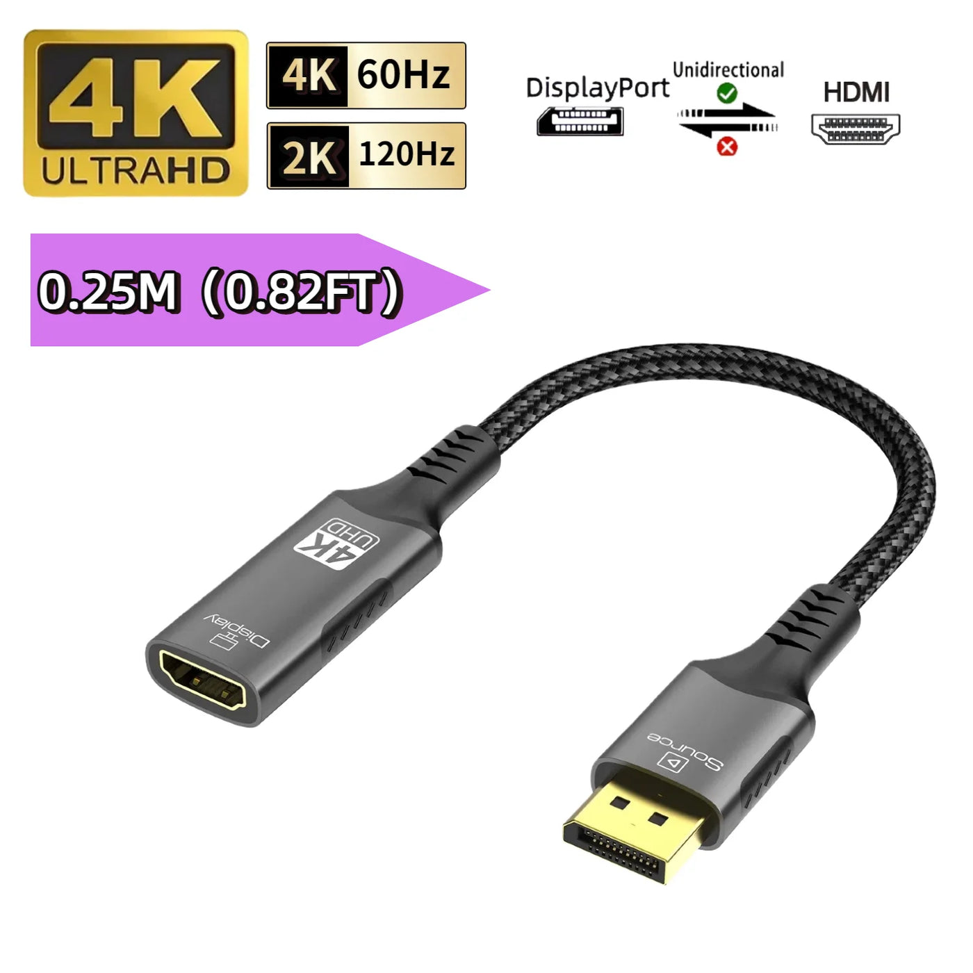 8K@60Hz DisplayPort to HDMI Adapter 4K@120Hz 2K@240Hz DP 1.4 Computer to HDMI 2.0 Screen DP to HDMI Extension Cable for Dell HP