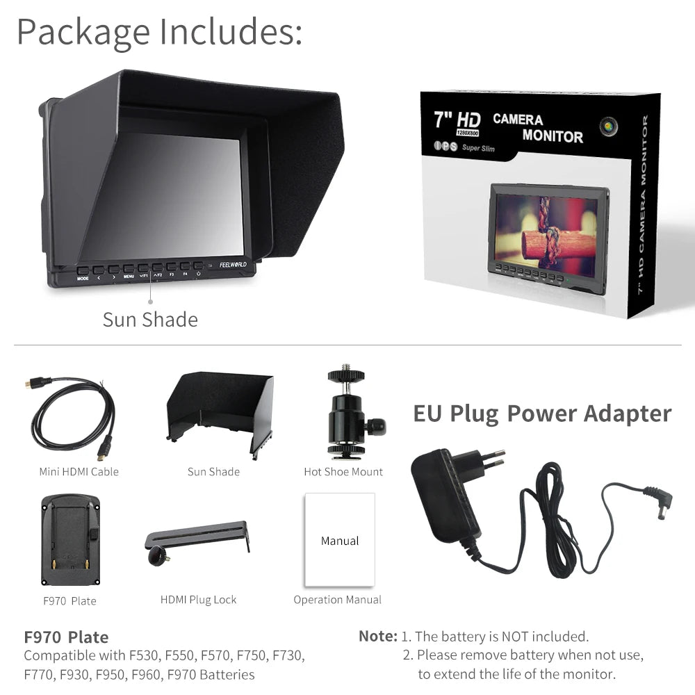 FEELWORLD FW759 7 Inch DSLR Camera Field Monitor 4K HDMI AV Input IPS HD 1280x800 LCD Display Video Assist Protable for Camera