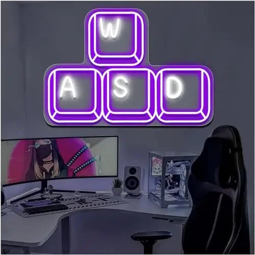 WASD Keyboard Keys USB Neon Sign Dimmable LED Neon Light for Gamer Bedroom Game Room Man Cave PC Desk Decor Teen Birthday Gifts