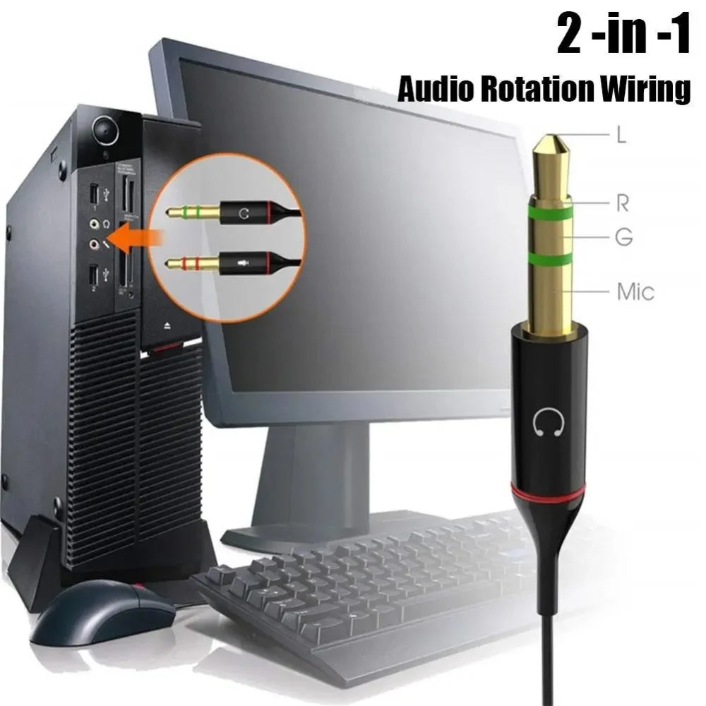 3.5mm Headphone Microphone Audio Splitter Female to Dual 2 Male Y Cable Converter Adapter For Computer PC Laptop Gaming Headset