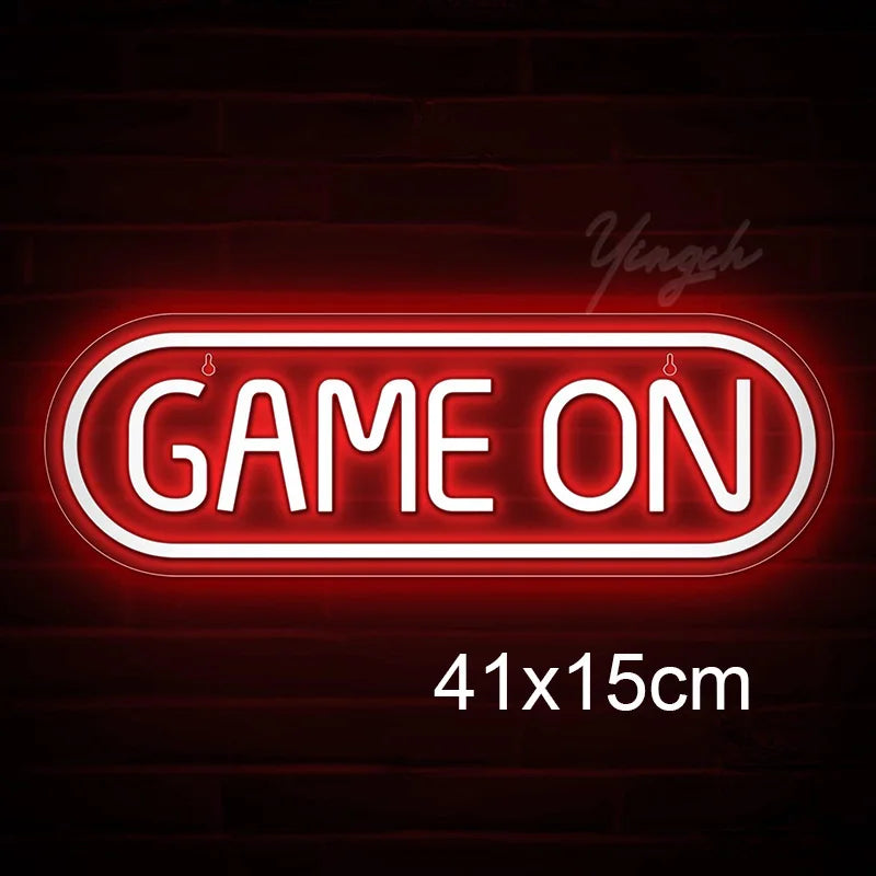 Game On Neon Sign LED Letter Gaming Keyboard Neon Decoration Lamp Dimmerable USB Plug for Game Room Bar Pubs Party Gift