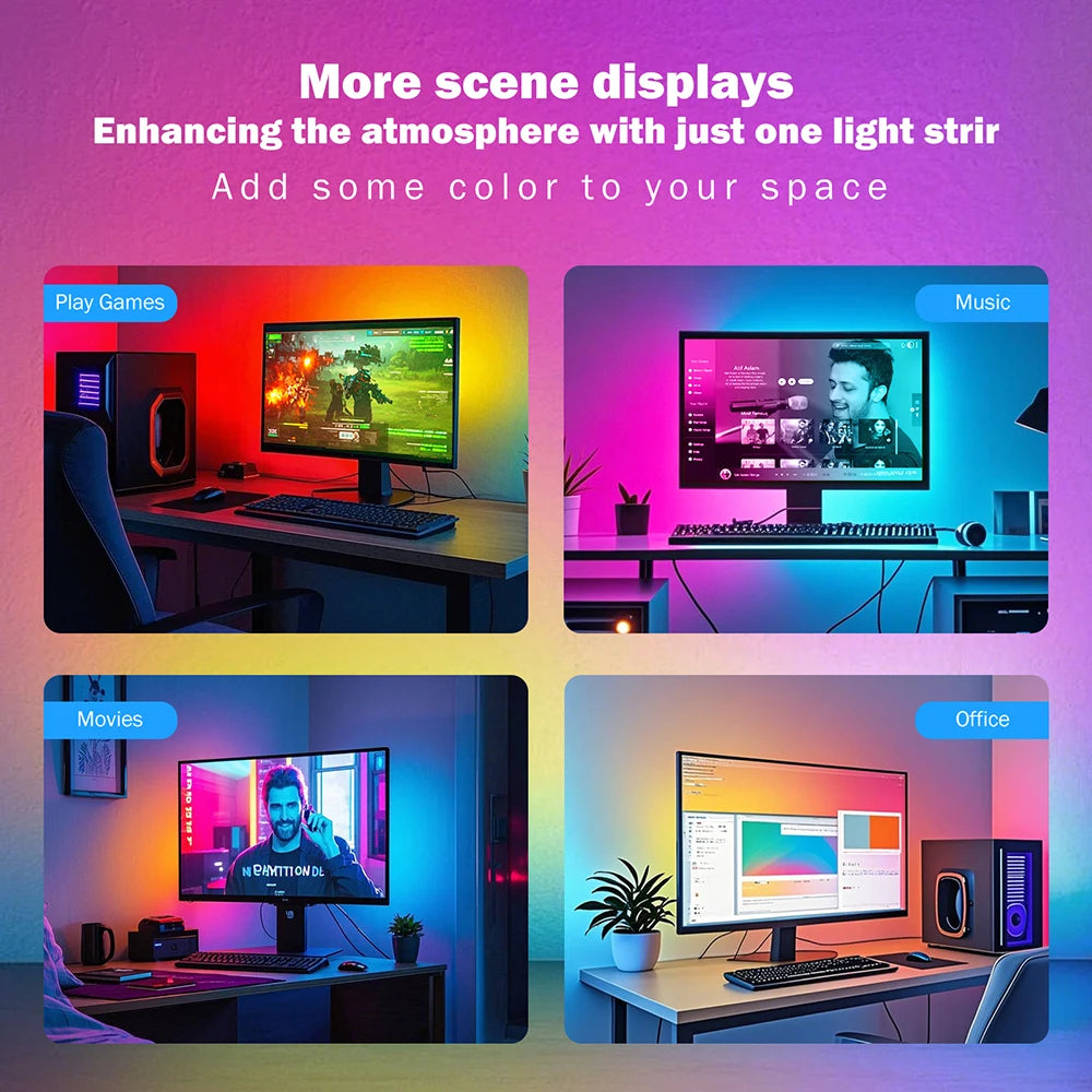 5V USB RGB WS2811B LED Neon Display PC Backlight Strip Light Atmosphere Screen APP Music Sync Decor Kit for Party Gaming Room