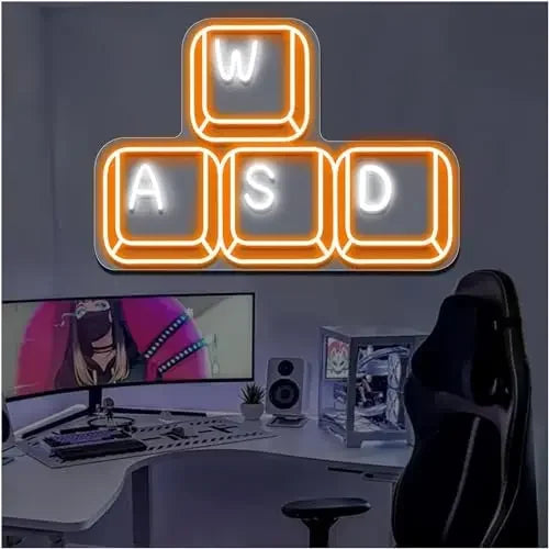 WASD Keyboard Keys USB Neon Sign Dimmable LED Neon Light for Gamer Bedroom Game Room Man Cave PC Desk Decor Teen Birthday Gifts