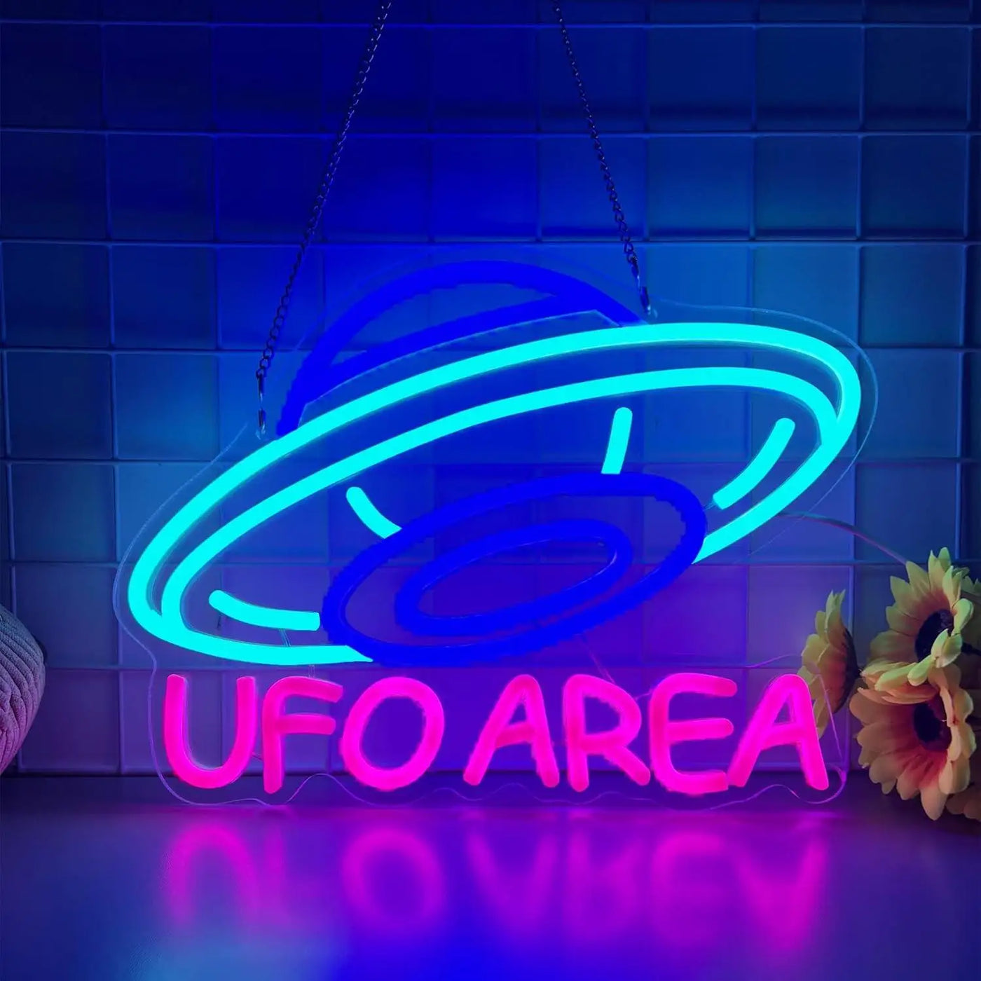 UFO AREA Neon Sign Alien Spaceship USB Dimmable LED Neon Lights for Gaming Room Bedroom Bar Party Man Cave Decor Night Lights