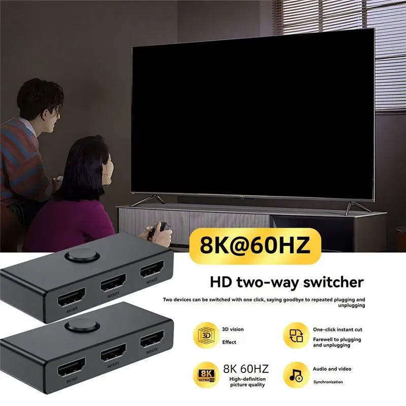 ABDE--Compatible Switcher For PS5 8K 60Hz Bi-Directional HD Splitter 1X2/2X1 HD Switching Functionality