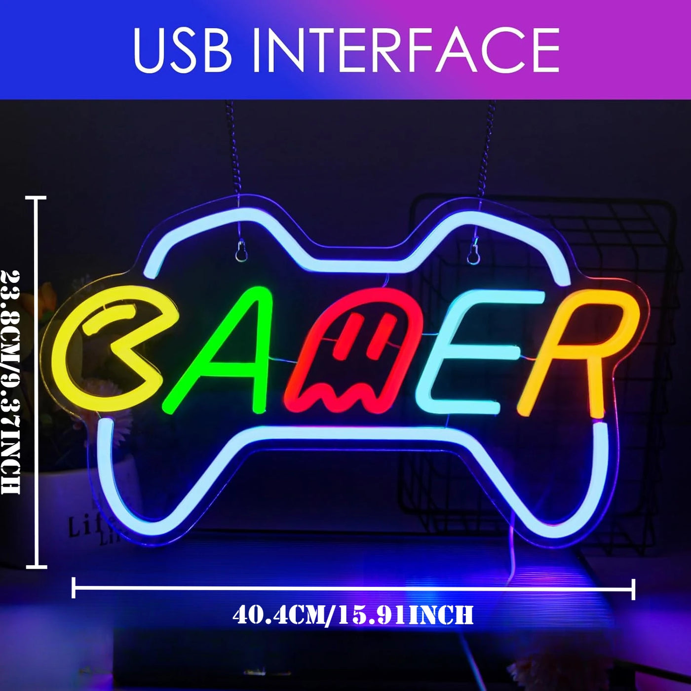 Gamer Neon Sign Game Controller Neon Light Sign LED Dimmable for Teen Boy Gaming Room Internet Bar Wall Decor for Teen Gifts