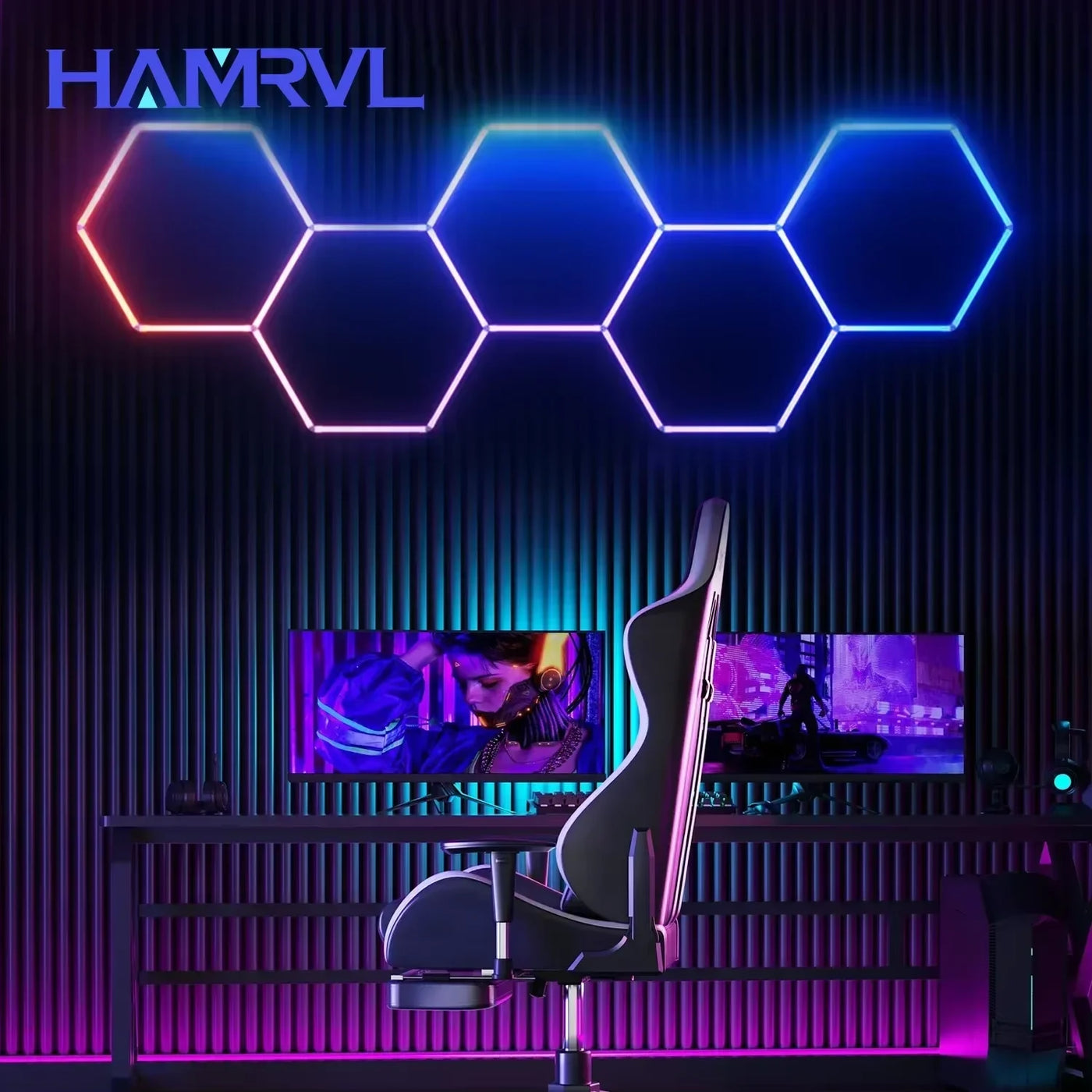 RGB Hexagon LED Garage Light - Hexagon panel light with multi changing music synchronization suitable for gym gaming room party