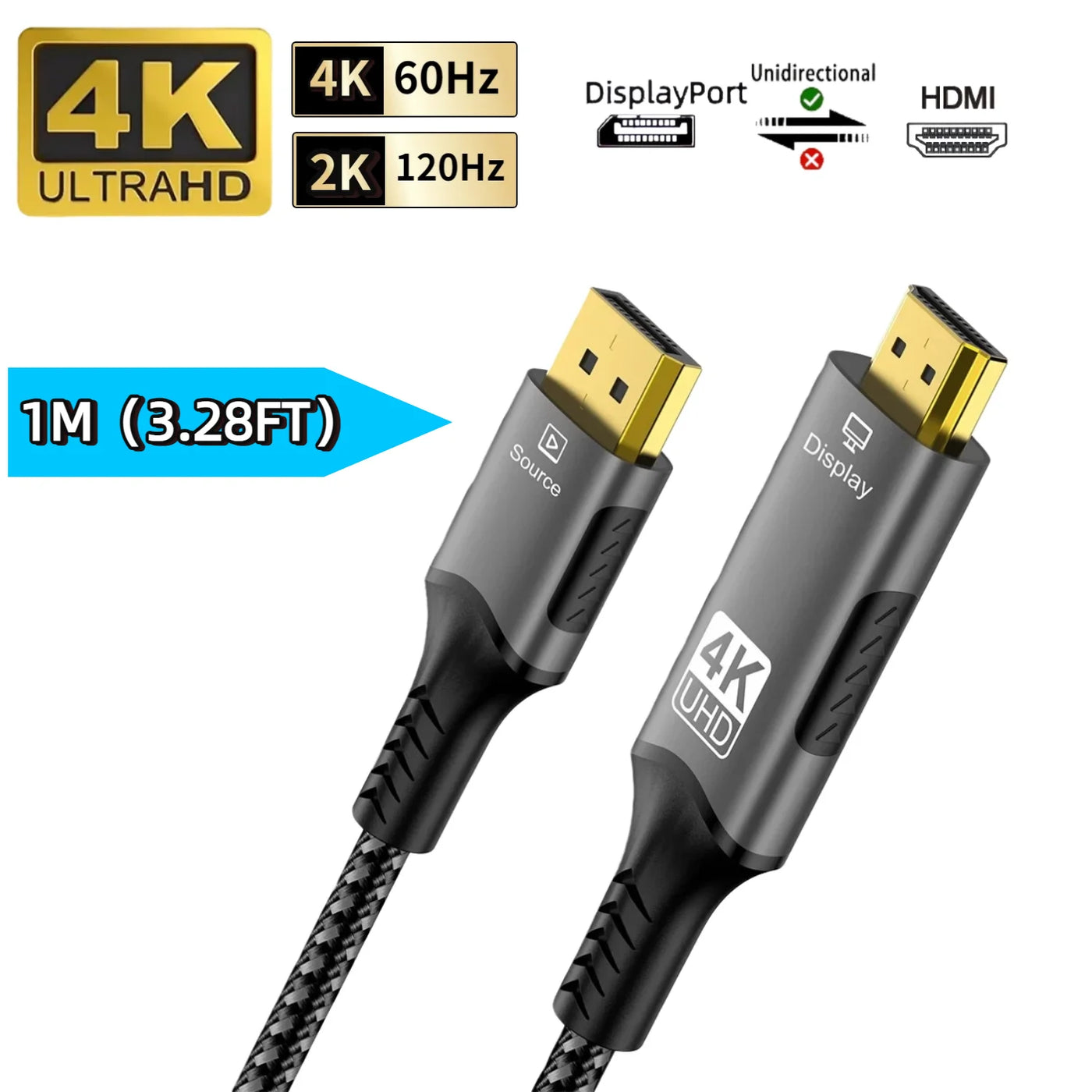 8K@60Hz DisplayPort to HDMI Adapter 4K@120Hz 2K@240Hz DP 1.4 Computer to HDMI 2.0 Screen DP to HDMI Extension Cable for Dell HP