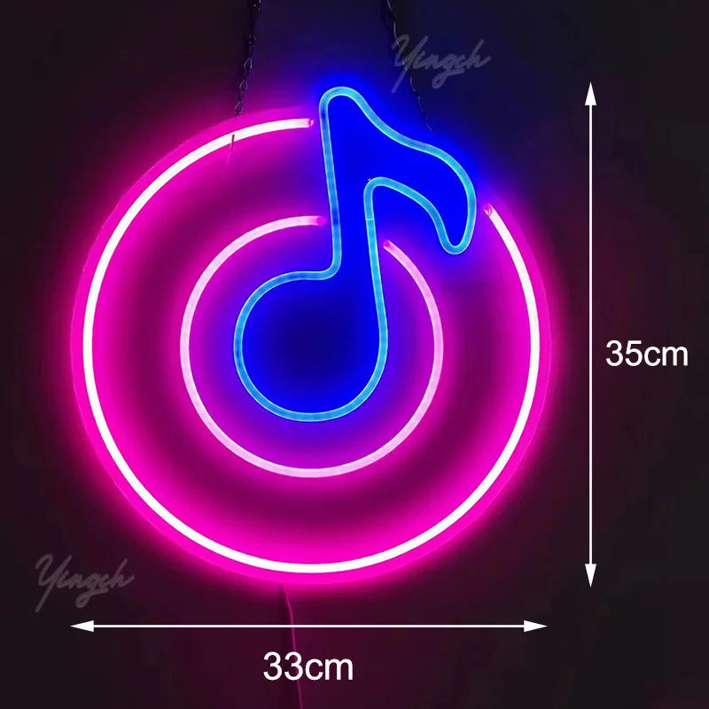 Music Records Neon Sign Light LED Letter Note Sign Decoration Lamp for Room Studio Party Club Podcast Wall Hanging Night Light