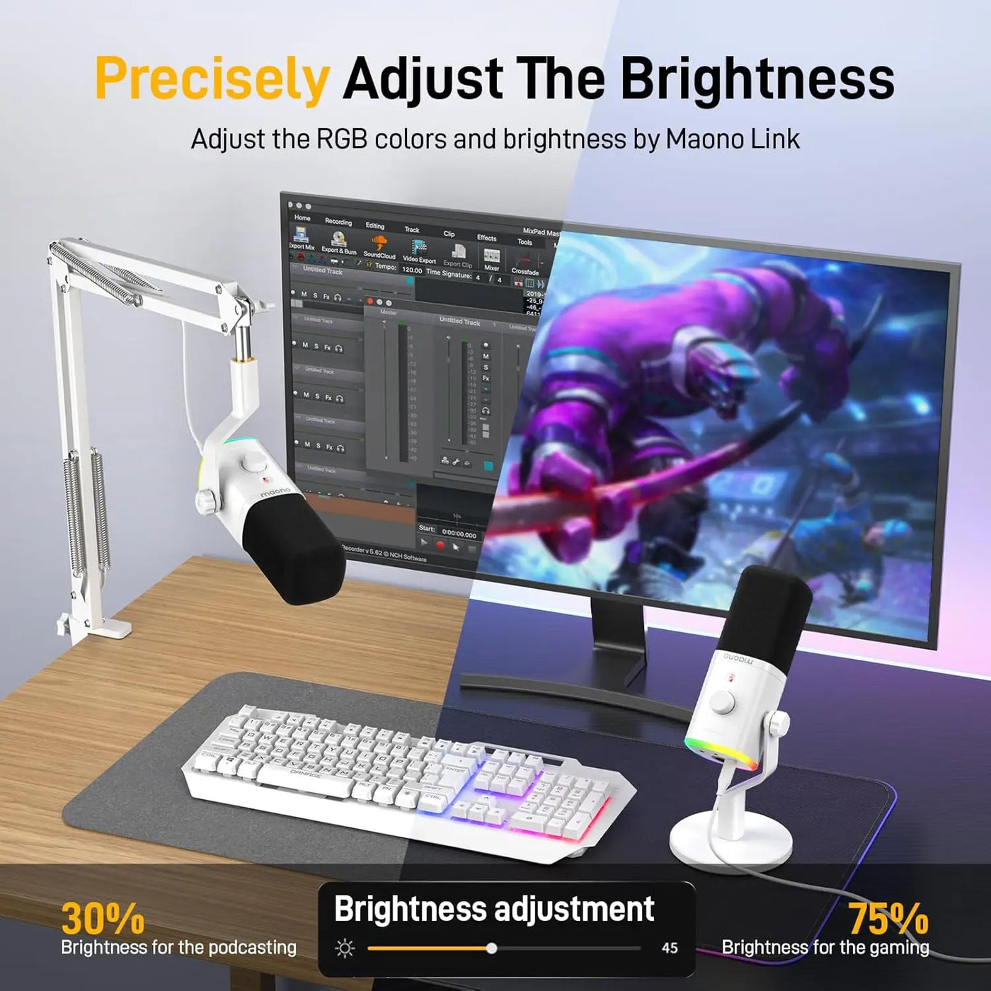 Professional Gaming Microphone Kit with RGB Lighting, Boom Arm Stand for Streaming, Podcasting on PC/PS4/PS5