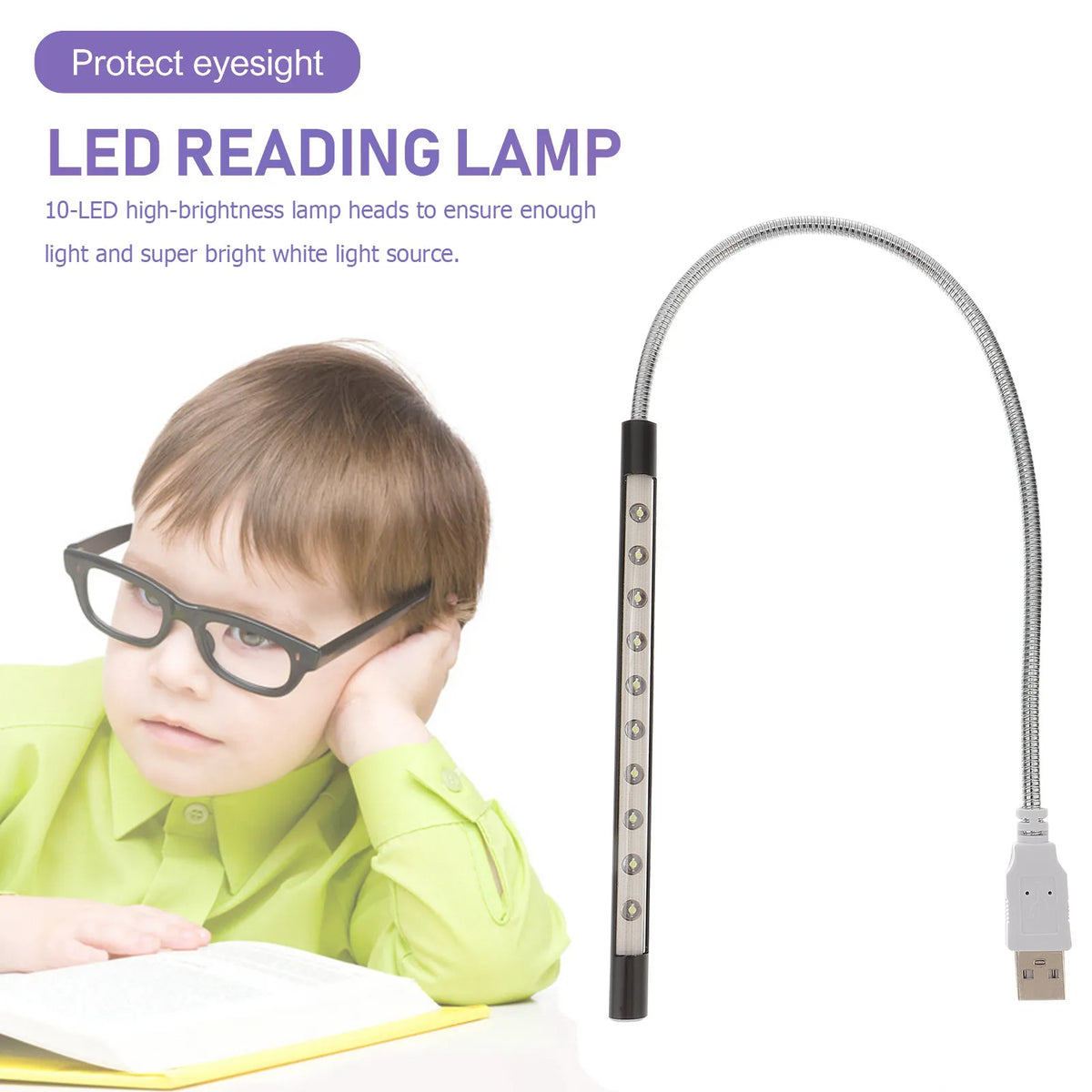 2Pcs USB Desk Light 10-LED Powerful Brightness Night Lamp Flexible Adjustable Keyboard Light Portable Computer Lamp for Office