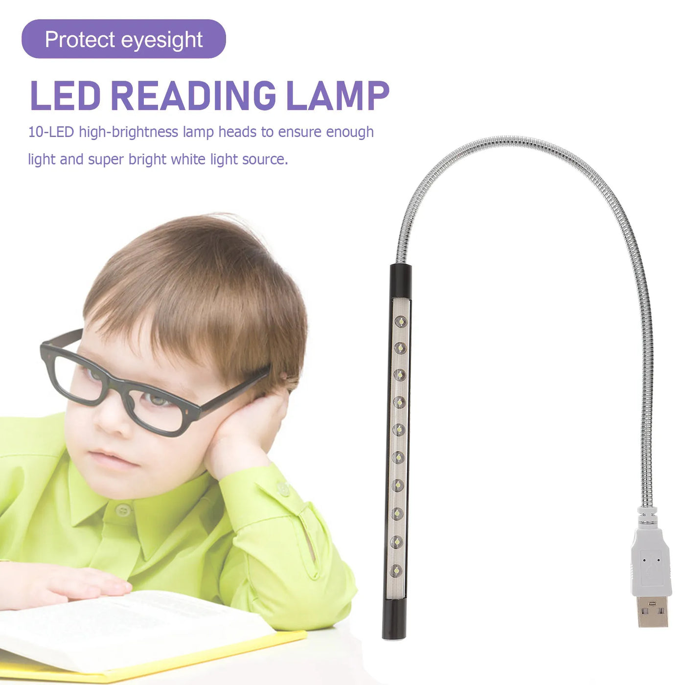 2Pcs USB Desk Light 10-LED Powerful Brightness Night Lamp Flexible Adjustable Keyboard Light Portable Computer Lamp for Office