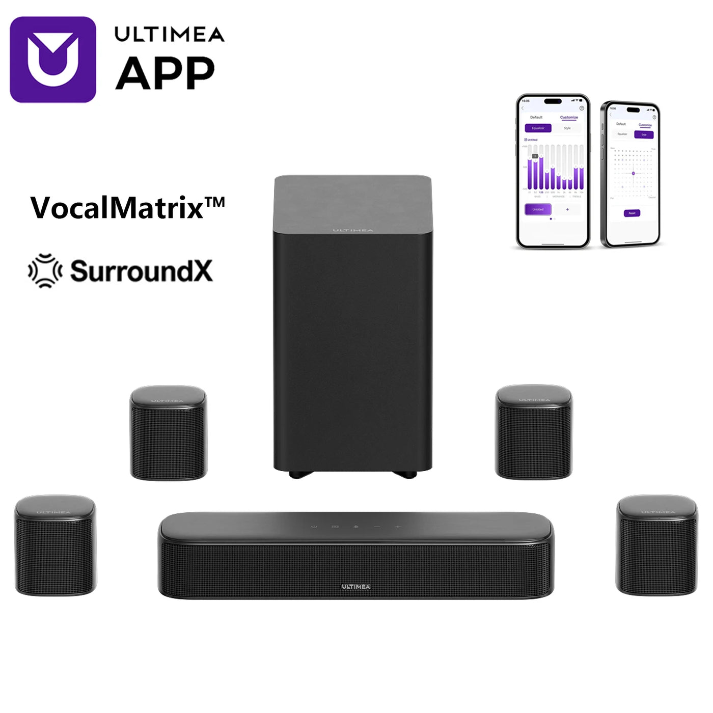 ULTIMEA 7.1 Virtual Surround Soundbar, 3-Channel Main Soundbar with Rear Speakers, Enhanced Bass, Adjustable Surround & Vocal