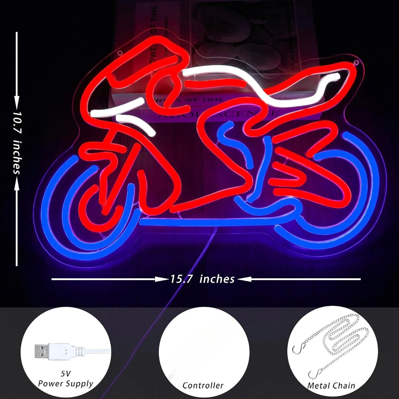 Motorcycle Neon Sign Business Signage Art Wall Light USB LED Neon Light for Garage Gaming Room Bedroom Decoration Gift