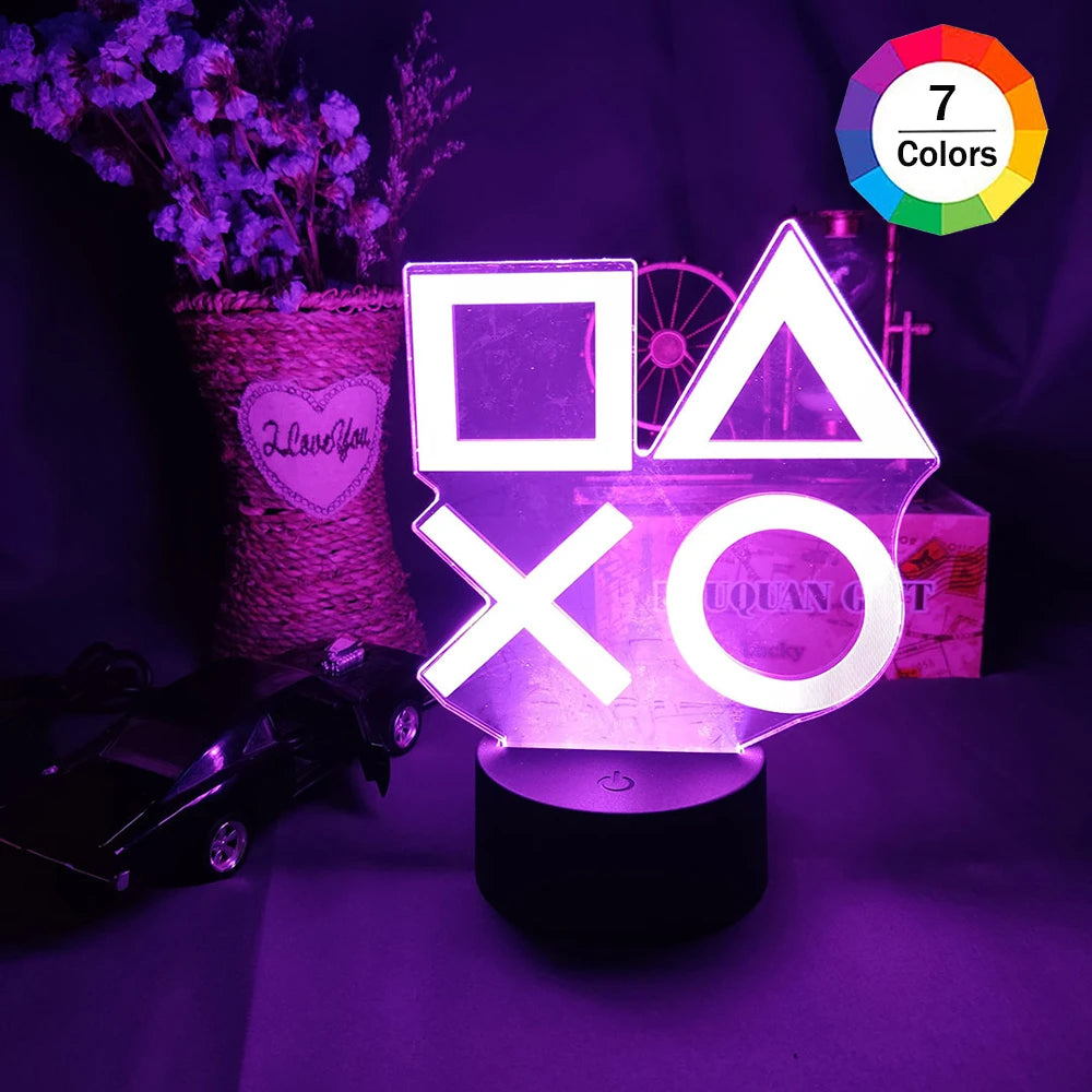 Colorful Game Icon Lamp for PS4 Mood Flash Sound Control Neon Sign Light USB Power/Battery Powered Bar Club KTV Wall Decoration
