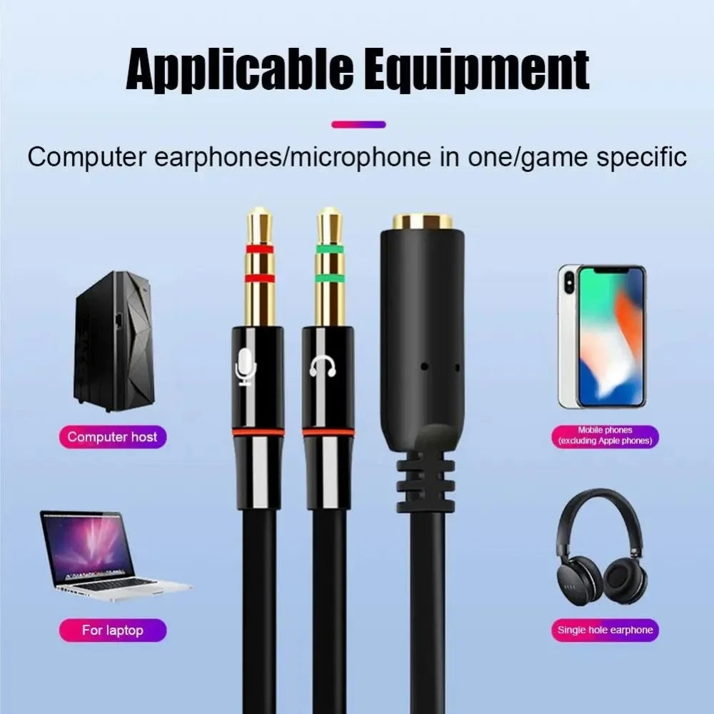 3.5mm Headphone Microphone Audio Splitter Female to Dual 2 Male Y Cable Converter Adapter For Computer PC Laptop Gaming Headset