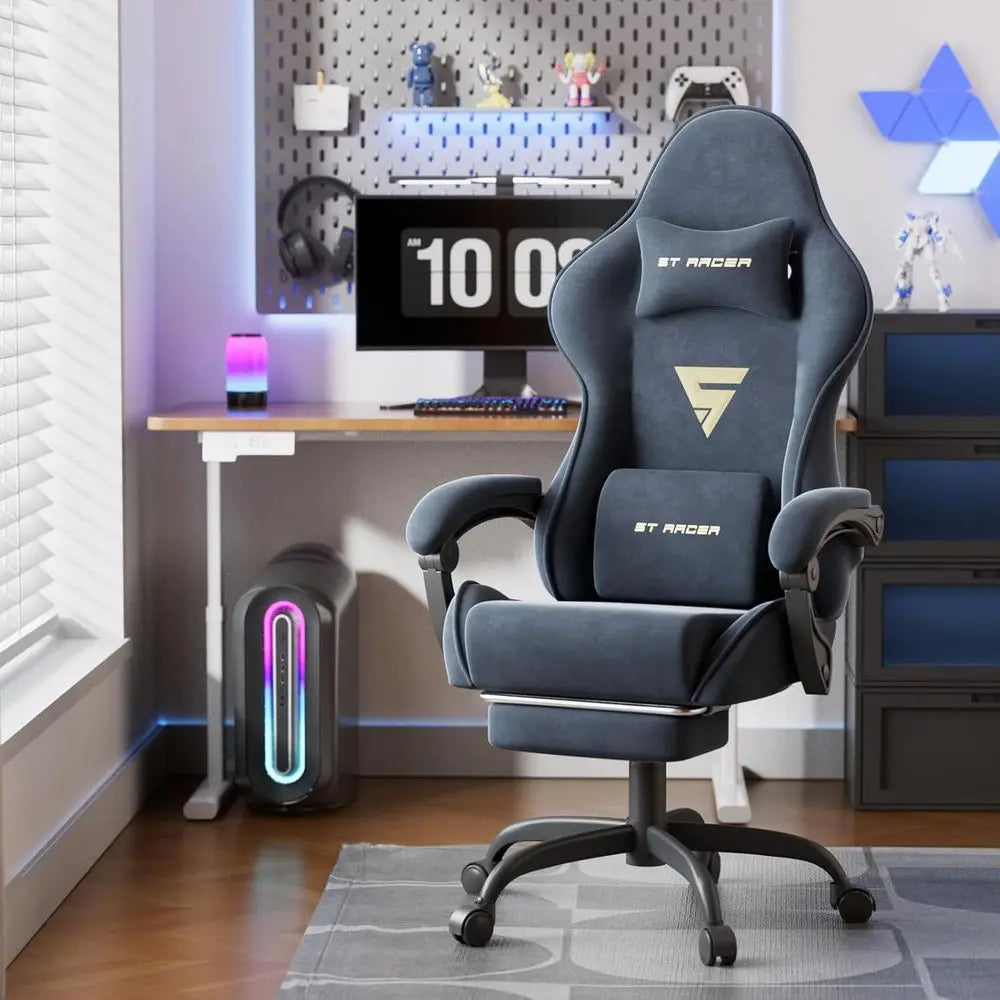 Ergonomic Gaming Chair with Footrest and Massage, High-Back Reclining for Gamers, Suitable for Home or Office (Grey)