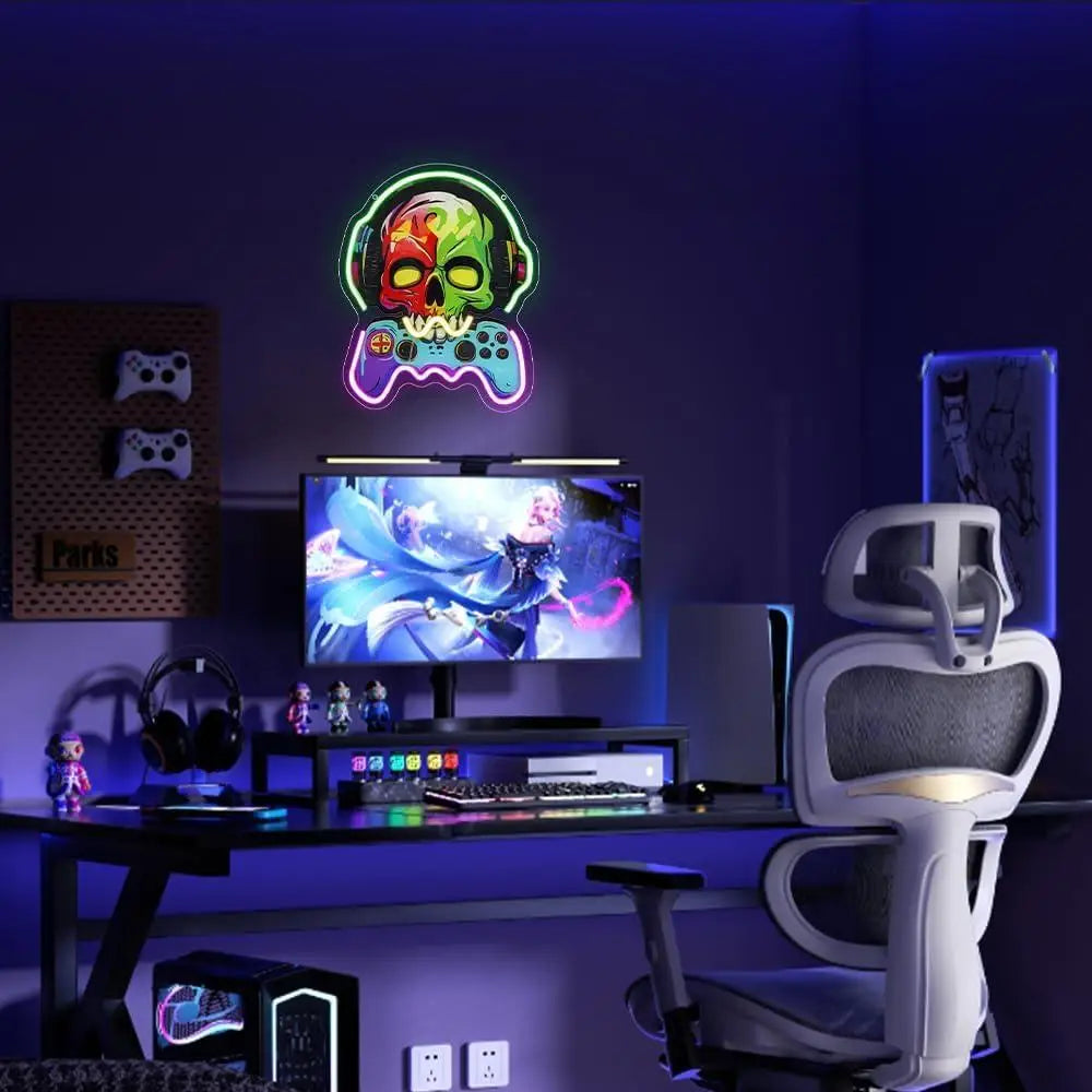 Gamer Neon Sign Gaming Skull USB Neon Lights for Gamer Room Bedroom Party Playroom Decoration Teen Boys Gift Wall Decor