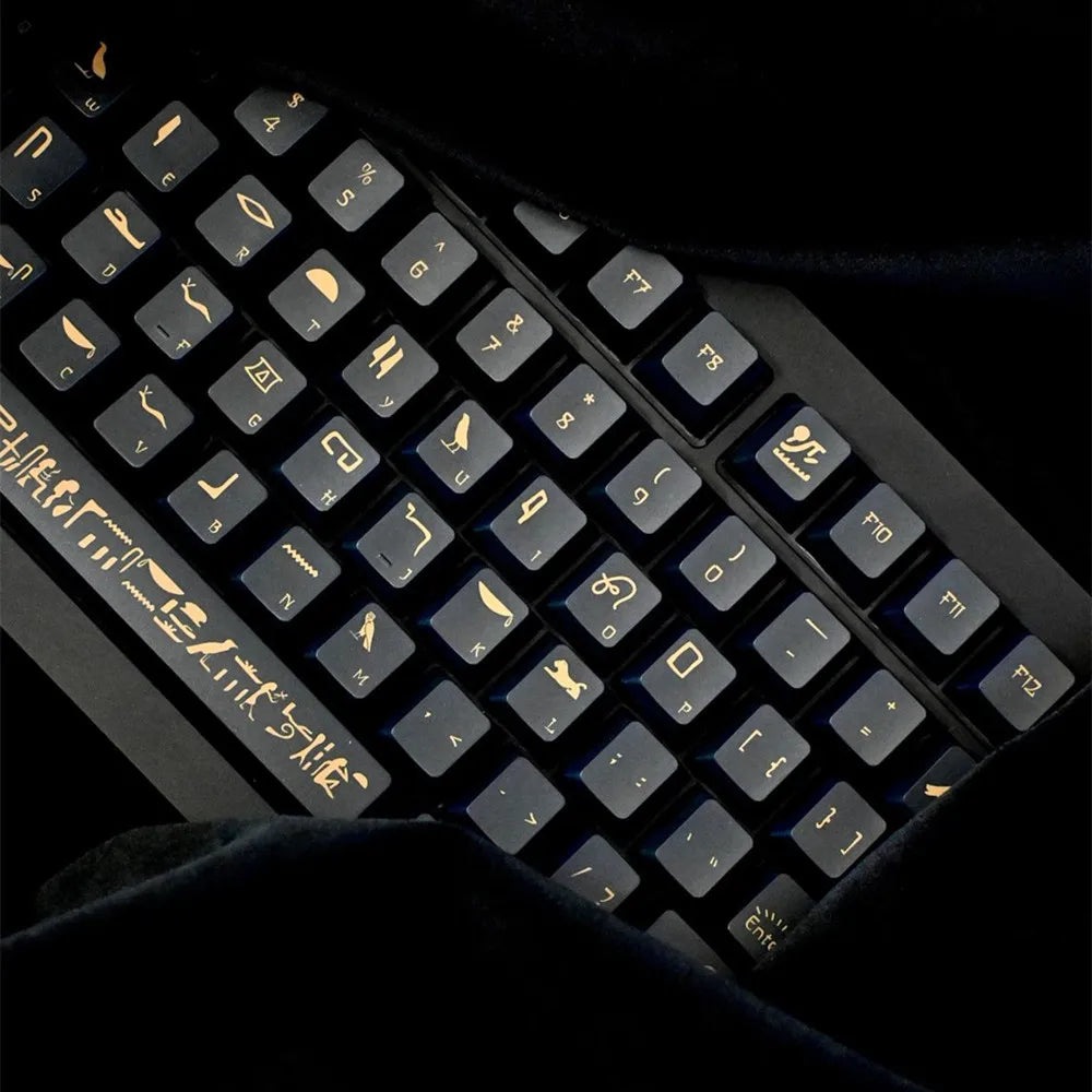 142 Keys Pharaoh Keycap PBT Material Cherry Profile Black Gold Color DYE Sublimation ANSI Layout For Mechanical Gaming Keyboard