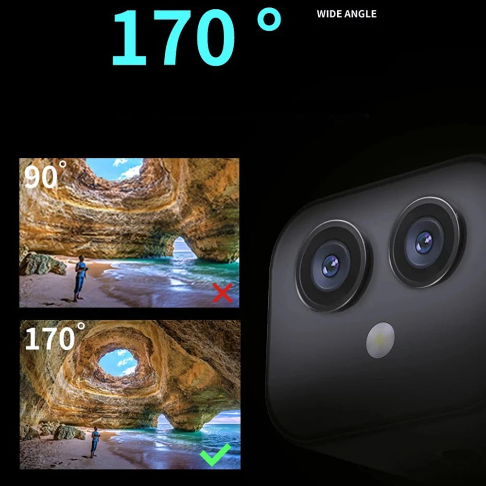 4K WiFi Camera Wireless Monitor Camera Dual Lens 170° Wide Angle APP Remote Two-Way Intercom Built-in Battery Magnetic Wireless