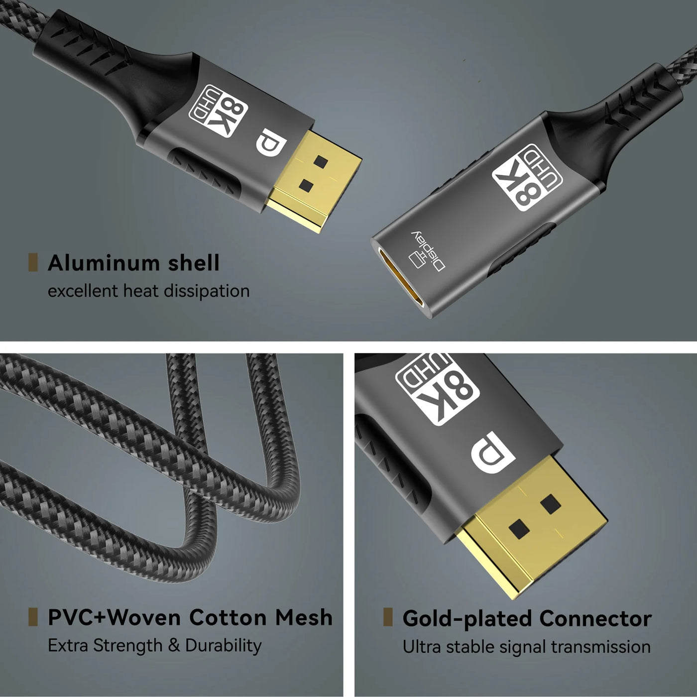 8K@60Hz DisplayPort to HDMI Adapter 4K@120Hz 2K@240Hz DP 1.4 Computer to HDMI 2.0 Screen DP to HDMI Extension Cable for Dell HP