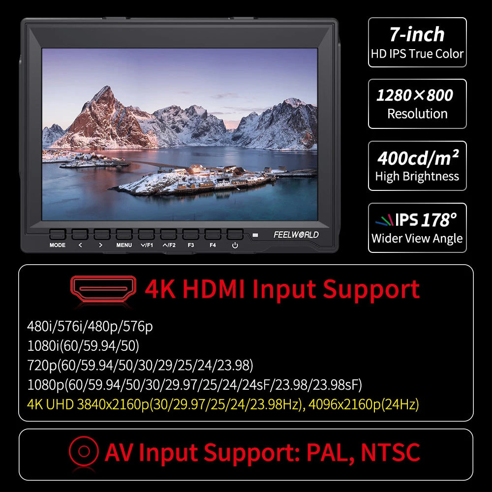 FEELWORLD FW759 7 Inch DSLR Camera Field Monitor 4K HDMI AV Input IPS HD 1280x800 LCD Display Video Assist Protable for Camera