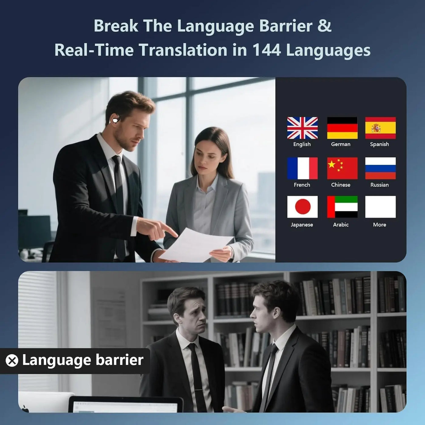 Real-Time AI Translation Earbuds, 198 Language Translator for Business Travel Learning, Bronze Black