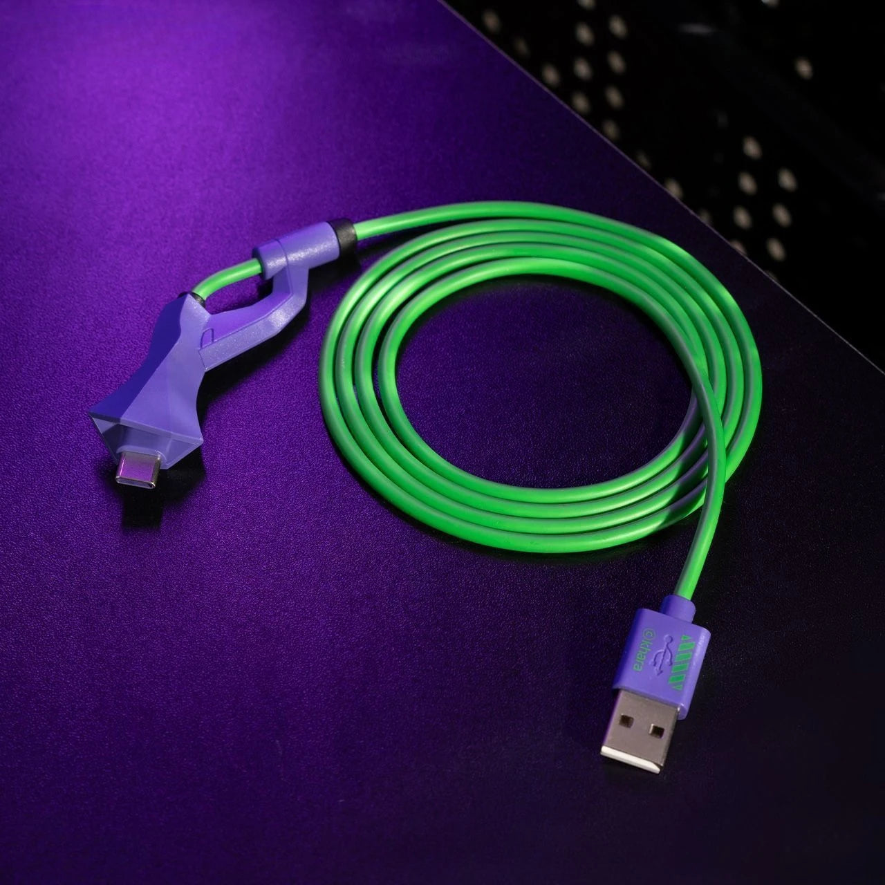 EVA 01 Themed Fast Charging USB-C Cable 1M Green Purple Data Sync Cord 3A Quick Charge for IPhone 16/17 Android Gaming Devices