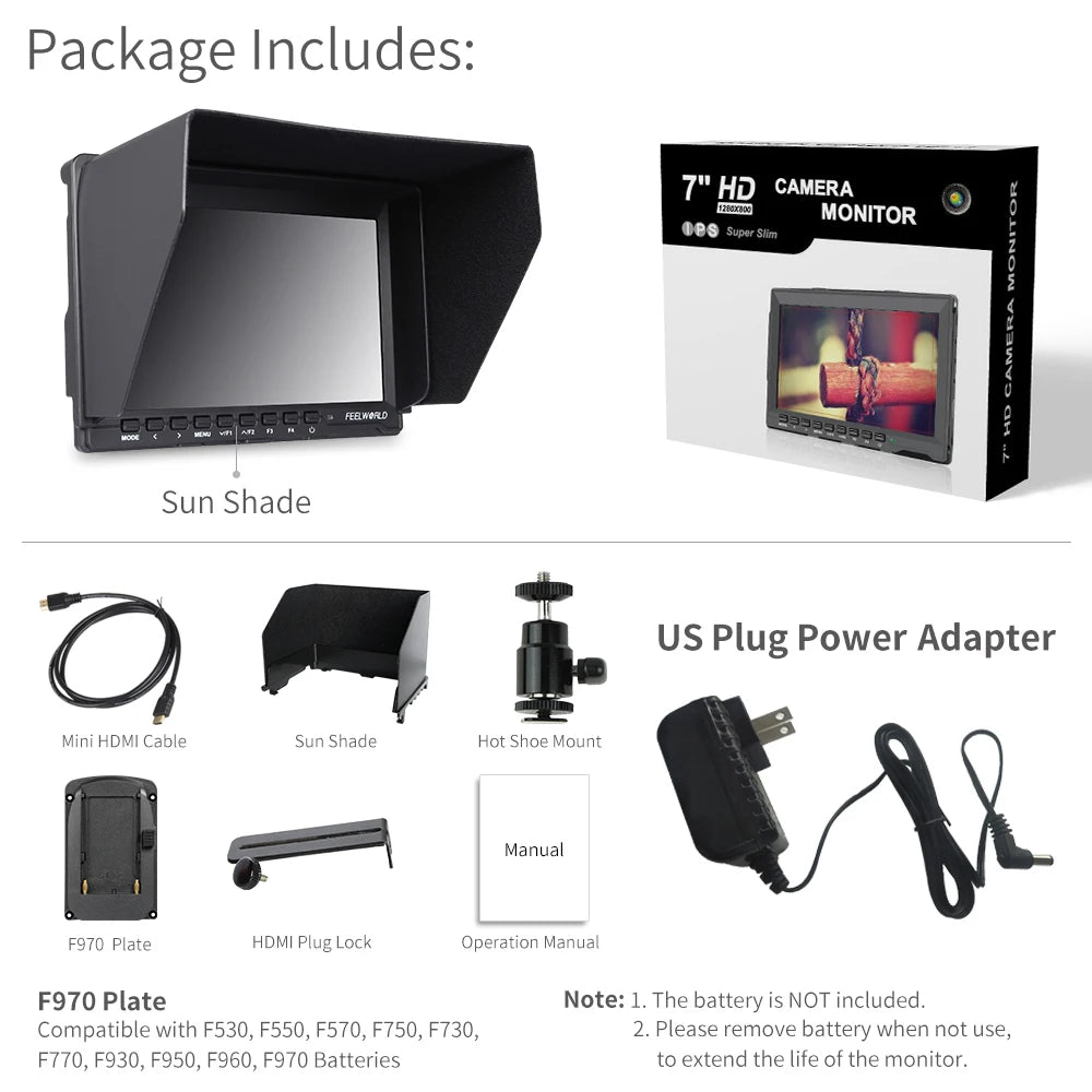 FEELWORLD FW759 7 Inch DSLR Camera Field Monitor 4K HDMI AV Input IPS HD 1280x800 LCD Display Video Assist Protable for Camera