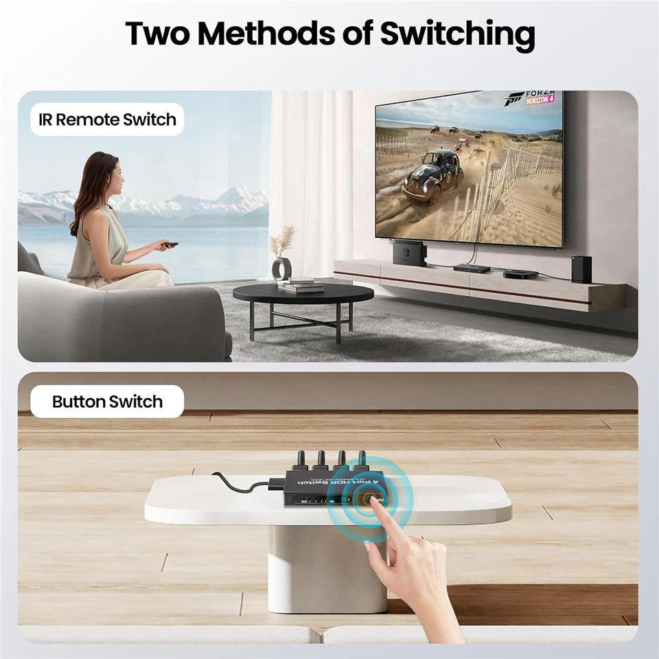 Navceker HDMI 2.1 Switcher 8K 60Hz 4K120Hz HDMI-compatible Switch 4 in 1 Out with Remote Control Converter For Xbox PS5 Monitors