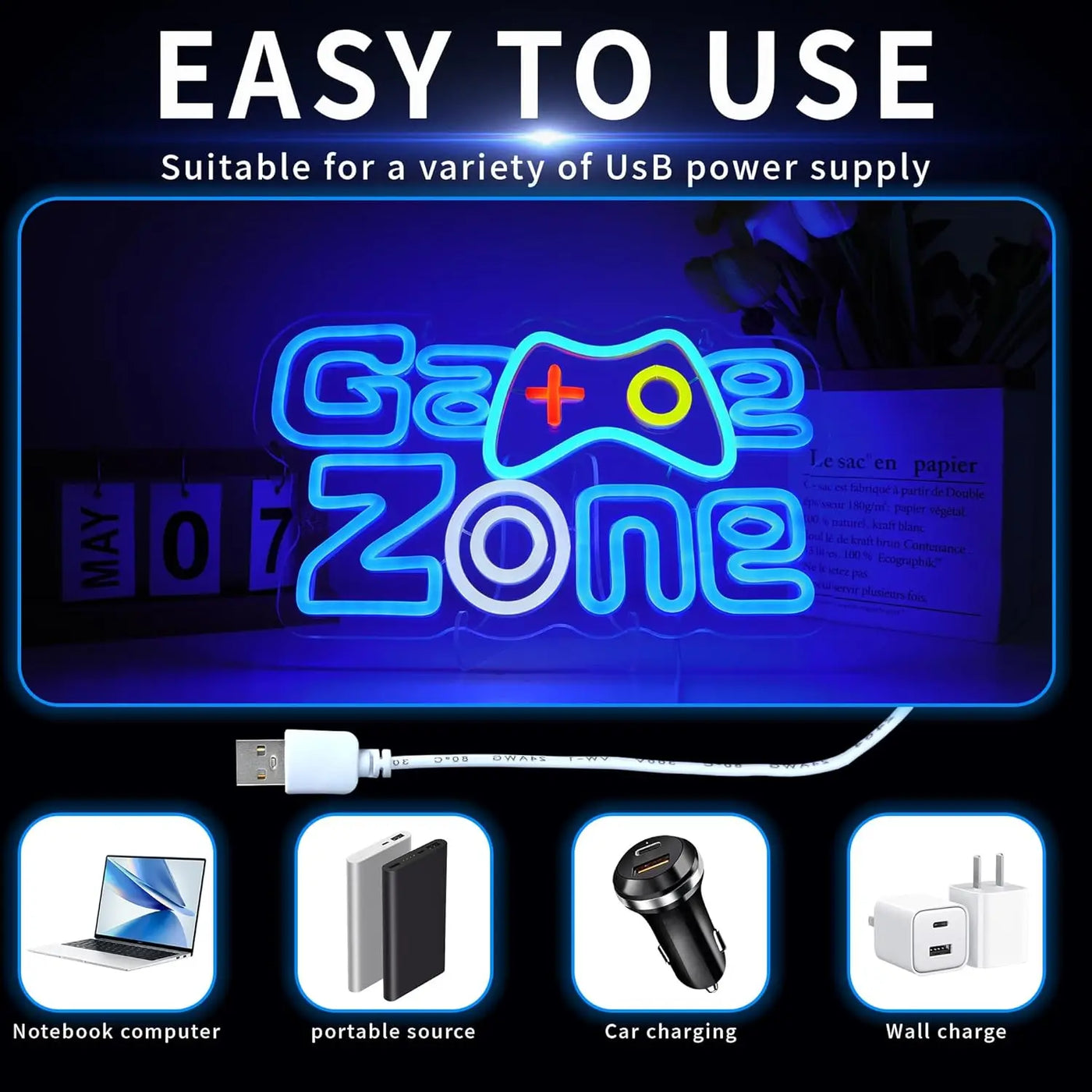 Game Zone Neon Sign Room Decor Art Wall Light USB LED Neon Light for Gaming Room Club Bar Aesthetic Bedroom Decoration Gift