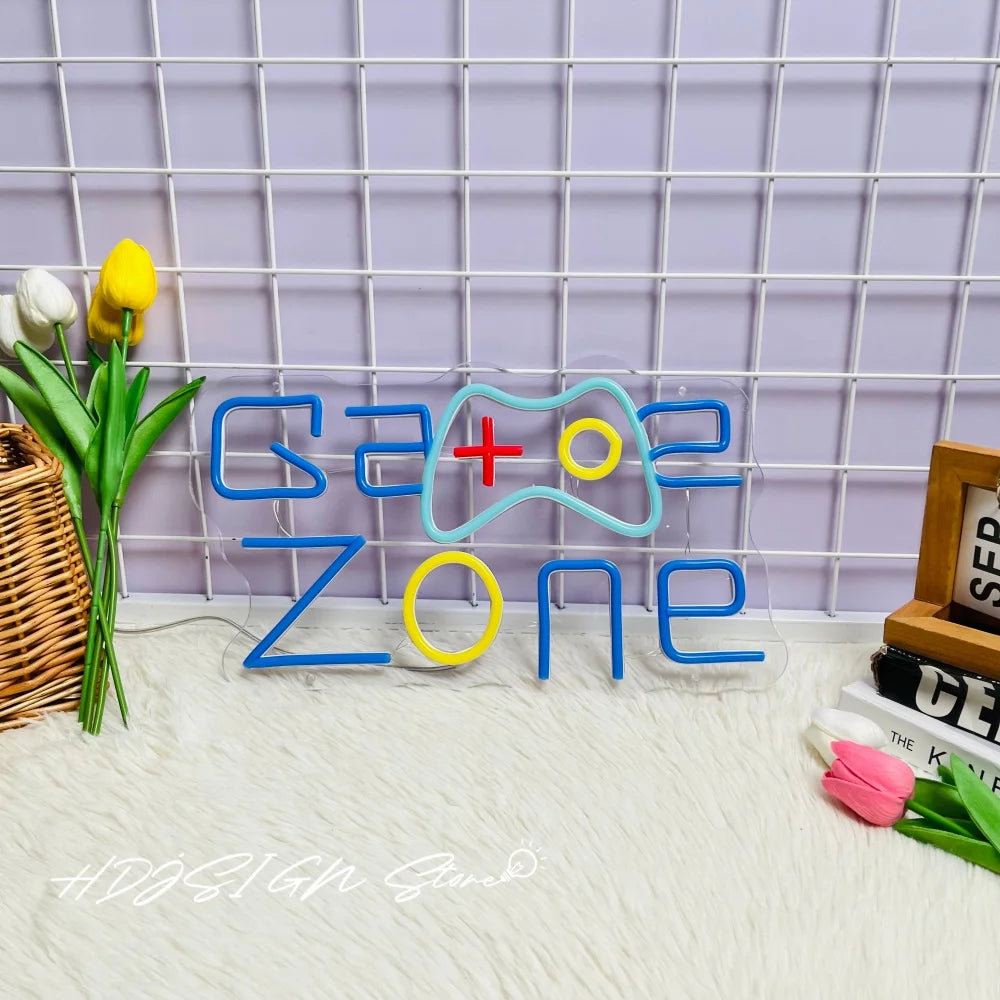 Game Zone Neon Sign Led Lighting Game Room Decor Led Light Letters Gaming Decorations USB Wall Hanging Decor