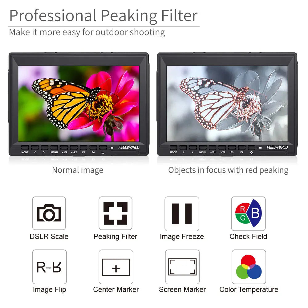 FEELWORLD FW759 7 Inch DSLR Camera Field Monitor 4K HDMI AV Input IPS HD 1280x800 LCD Display Video Assist Protable for Camera