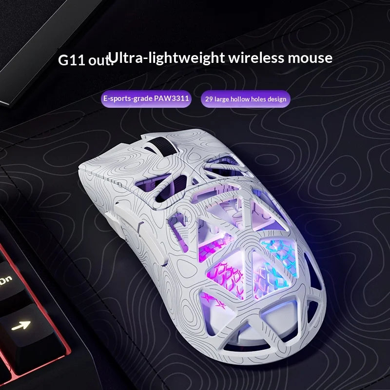 New Hot Furycube G11 Wireless Mouse Game Bluetooth Third Simulation Exam Paw3311 Lightweight Hollow Design Rgb Mouse