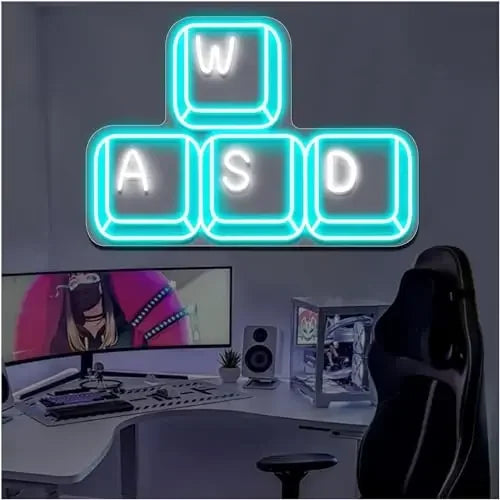 WASD Keyboard Keys USB Neon Sign Dimmable LED Neon Light for Gamer Bedroom Game Room Man Cave PC Desk Decor Teen Birthday Gifts