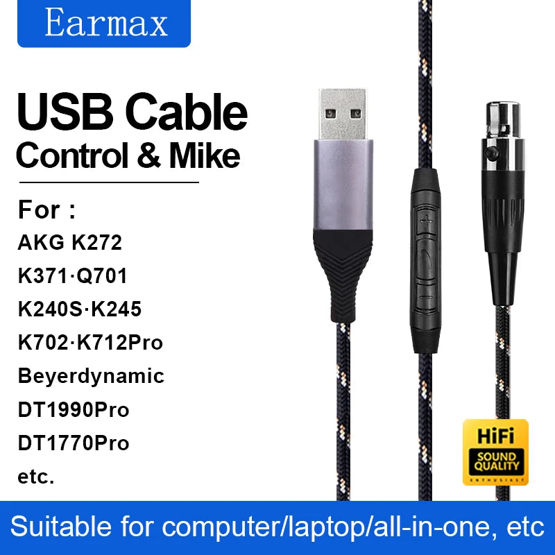 For AKG Q701 K240S K272 K371K701 DT1990Pro Replaceable TYPE-C USB-A Lightning to Mini XLR 3-Pin Desktop Computer Headphone Cable