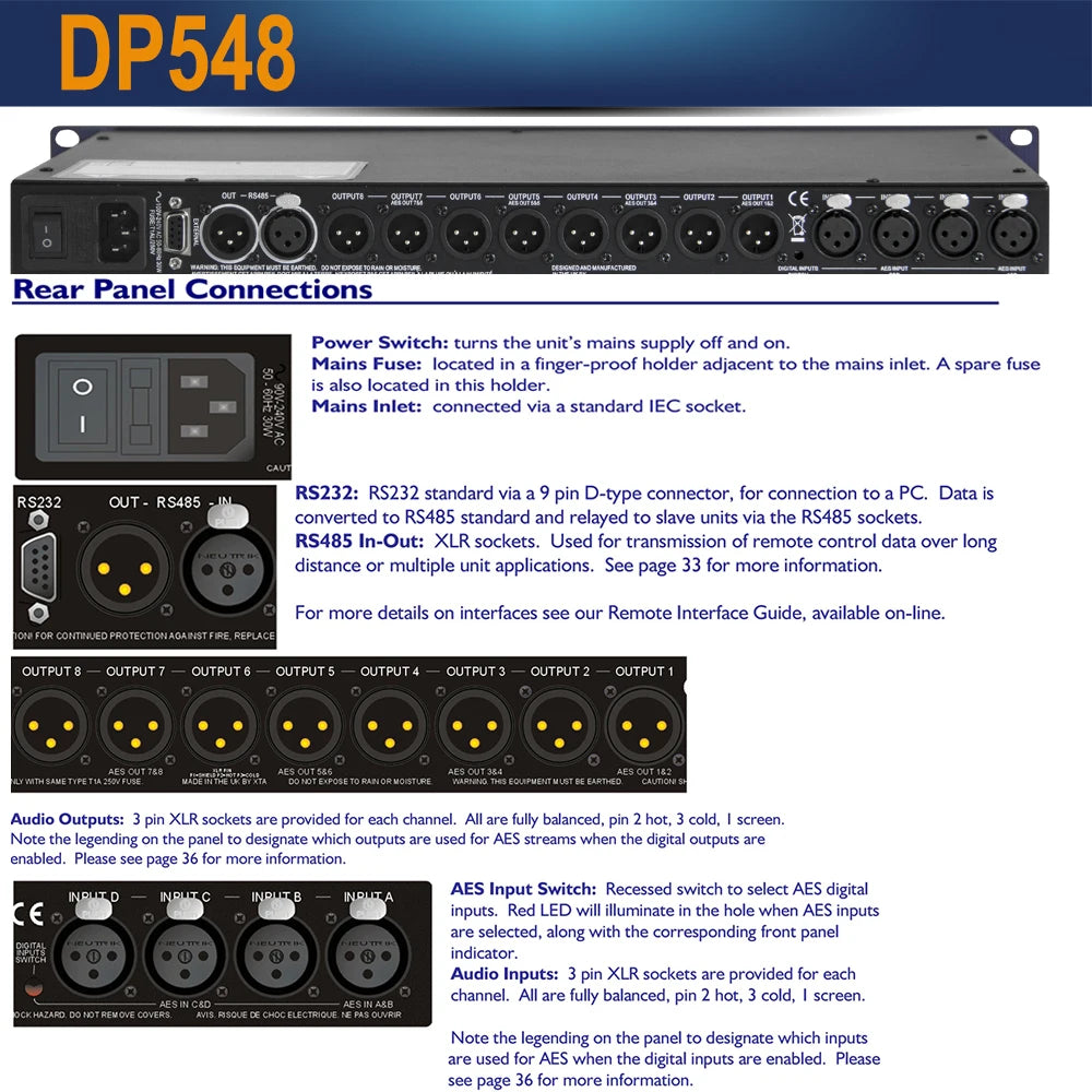 Pro Digital DSP Audio Processor DP446/DP448/DP548 Processor Compatible Original Software Audio Speaker Dynamic Management System