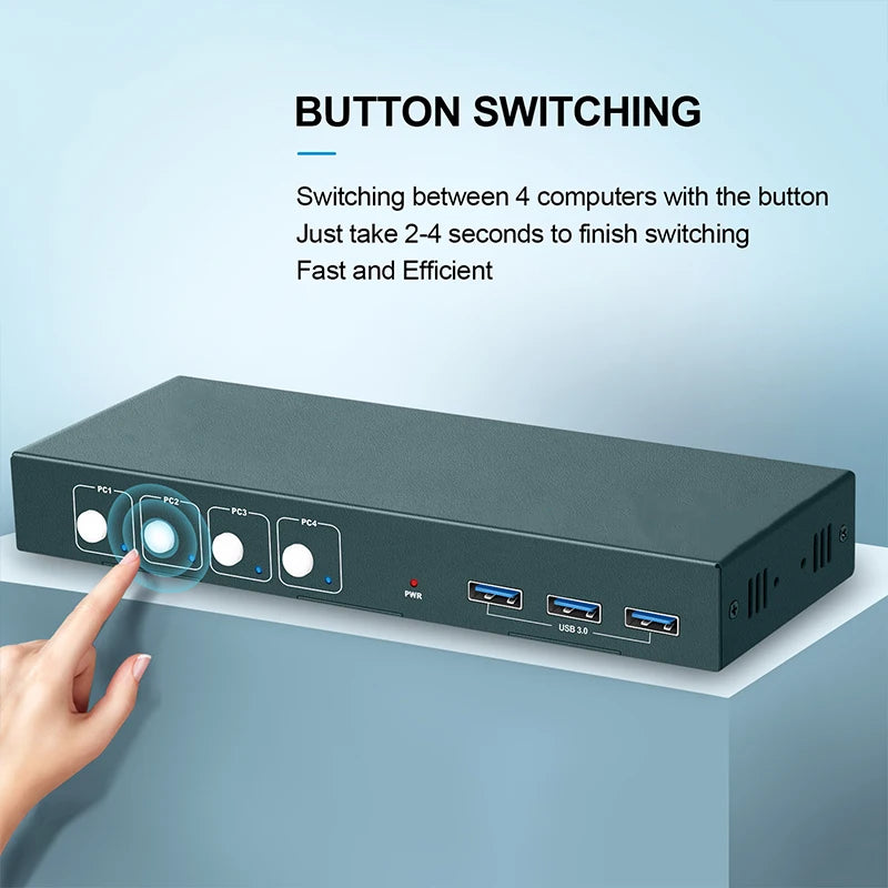 4 Port KVM Switch USB HDMI Switcher 4Kx2K@60Hz for 4 Computers Sharing 1 HD Monitor and 3 USB Devices Keyboard Mouse Printer