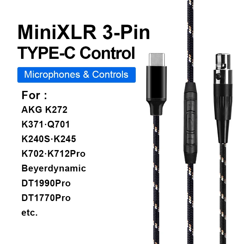 For AKG Q701 K240S K272 K371K701 DT1990Pro Replaceable TYPE-C USB-A Lightning to Mini XLR 3-Pin Desktop Computer Headphone Cable