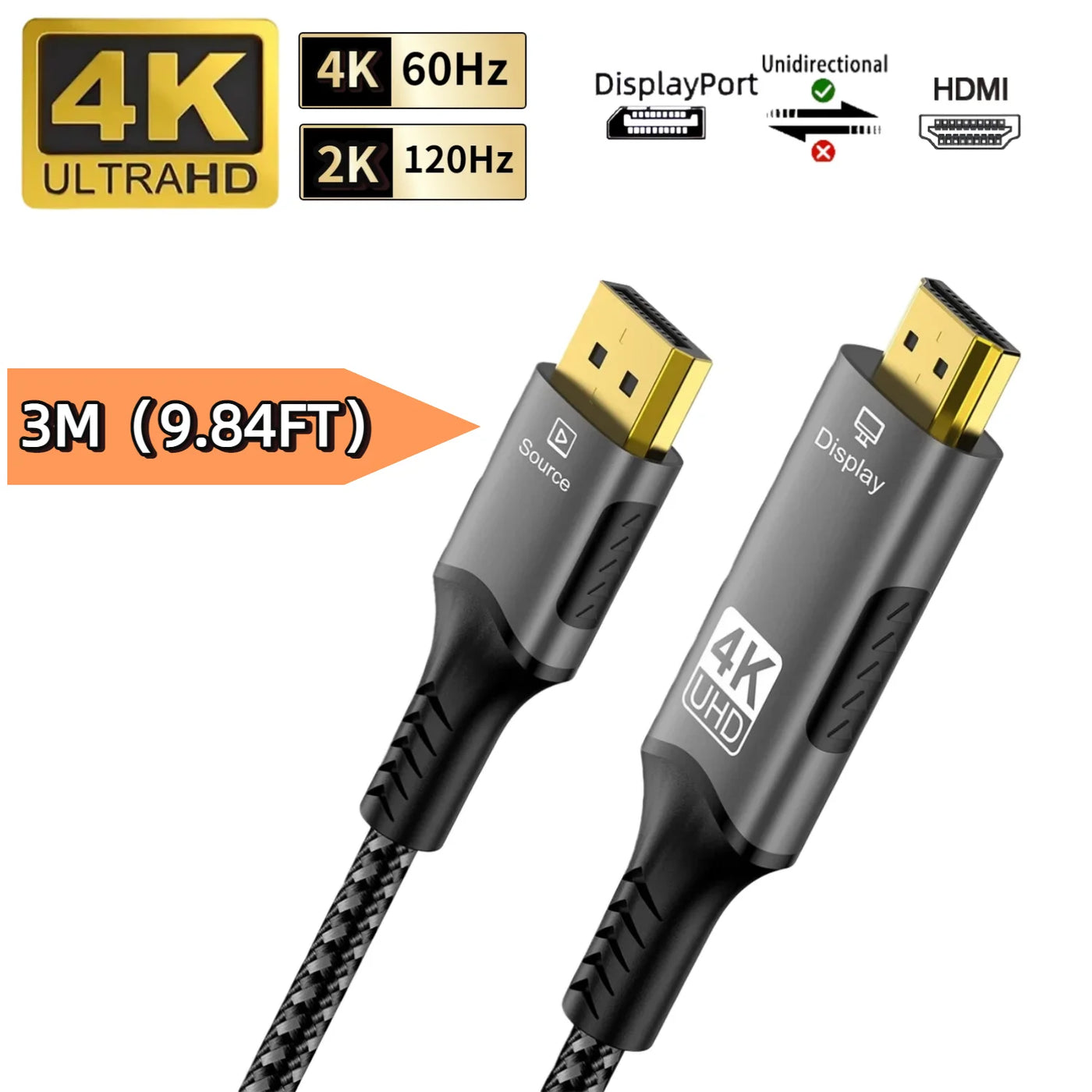 8K@60Hz DisplayPort to HDMI Adapter 4K@120Hz 2K@240Hz DP 1.4 Computer to HDMI 2.0 Screen DP to HDMI Extension Cable for Dell HP