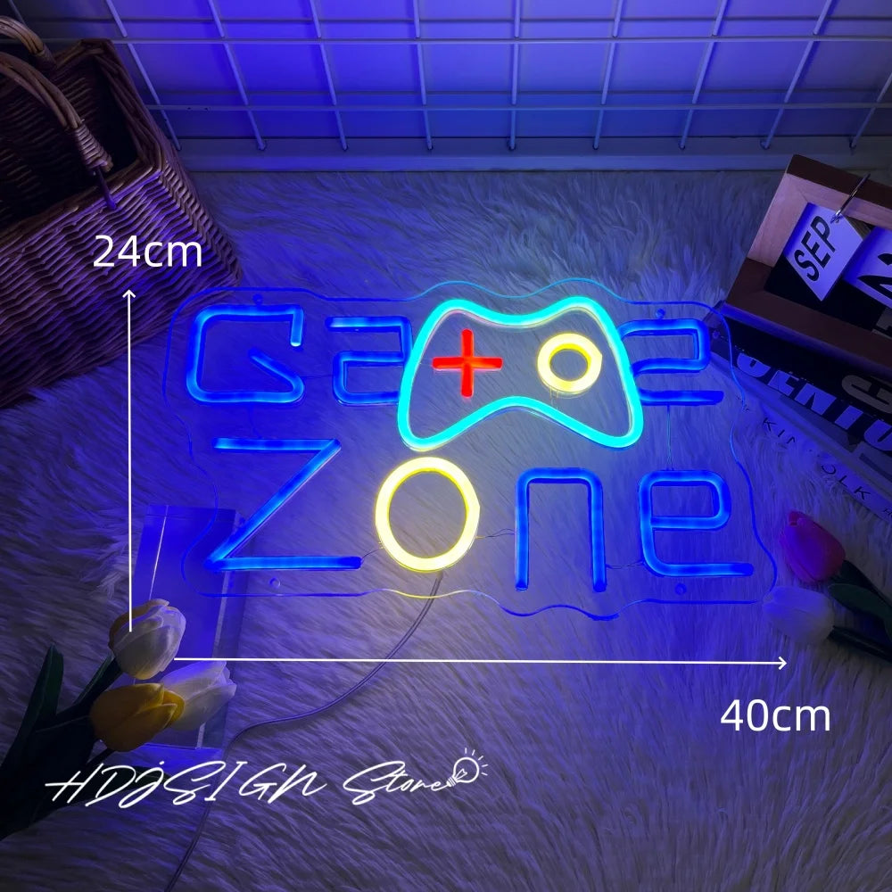 Game Zone Neon Sign Led Lighting Game Room Decor Led Light Letters Gaming Decorations USB Wall Hanging Decor