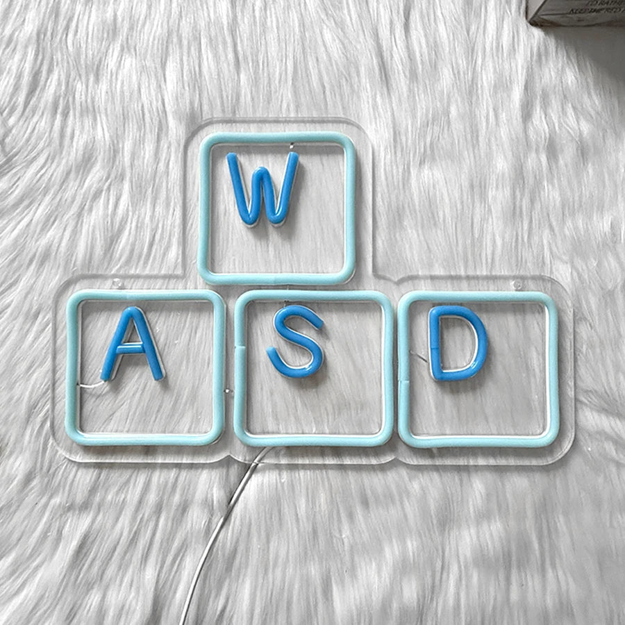Neon Sign Of Keyboard, Led Sign Of Wasd Key Cap, Used For Decor Of Walls, Bedrooms And Game Rooms-Cool Wasd Key Game Lights.