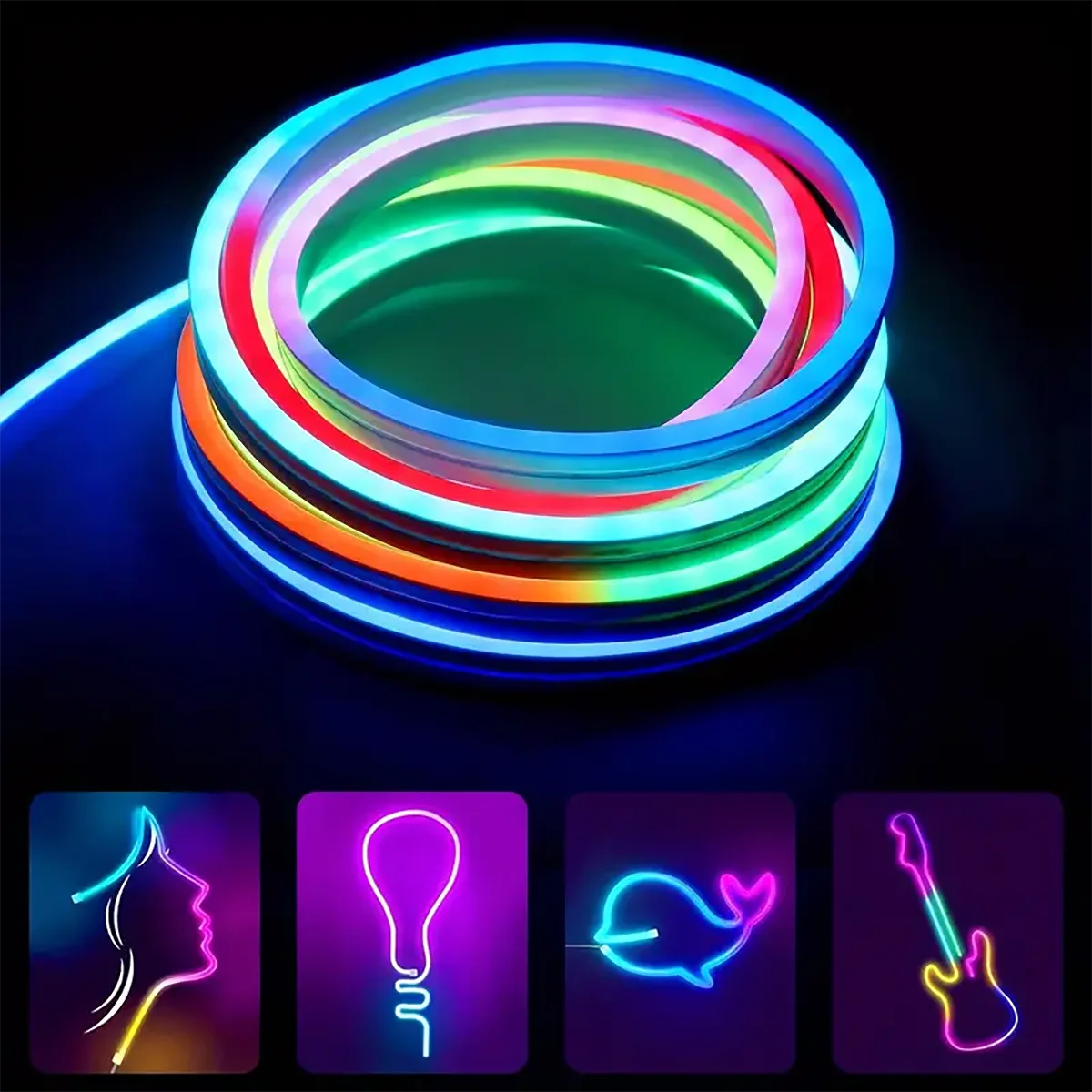RGBIC LED Neon Strip Lights USB-Powered With Remote Control DIY Smart Neon Flex LED Lights for Bedroom Gaming Room Decoration