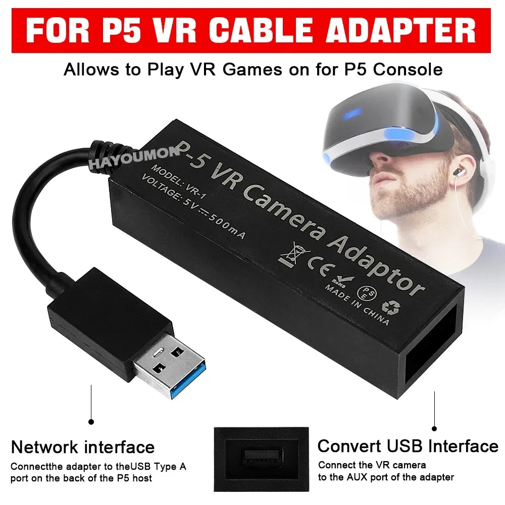 For PS5 VR Cable Adapter For PS5 Console USB 3.0 Mini Camera Connector For PS VR To P5 Cable Adapter For PS5 Gaming Accessories