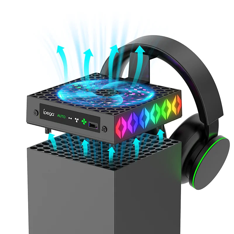 IPEGA Cooling Fans for Xbox Series X With RGB Light, Fan ProvideTemperature Control Supports and Headphone Storage PG-XBX026S