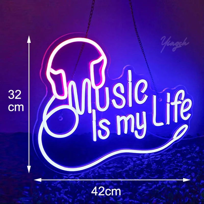 Music Records Neon Sign Light LED Letter Note Sign Decoration Lamp for Room Studio Party Club Podcast Wall Hanging Night Light
